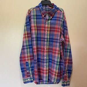 Ralph Lauren Mens Multicolor Plaid Long Sleeve Button Down Shirt Size XL Custom‎
